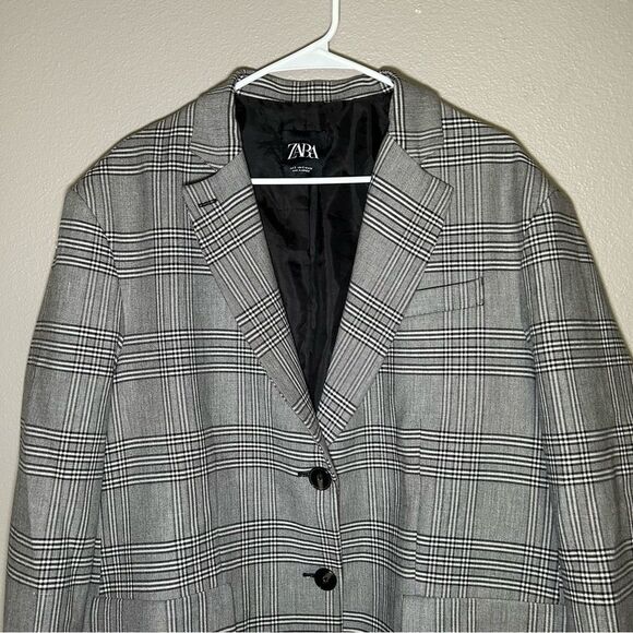ZARA gray plaid oversized blogger favorite blazer women’s size small - Picture 5 of 15
